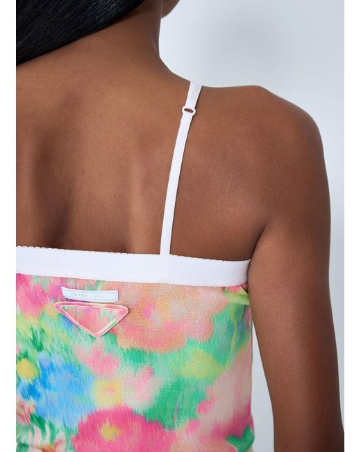 Prada White Rib Floral Print Top