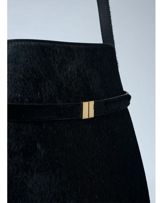 Totême Blue Belted Pony Hair Bucket Bag