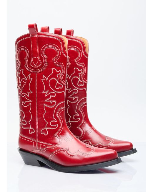 Ganni Mid Shaft Embroidered Western Boots