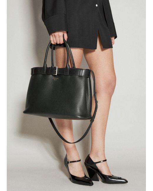 Prada Black Buckle Large Leather Handbag