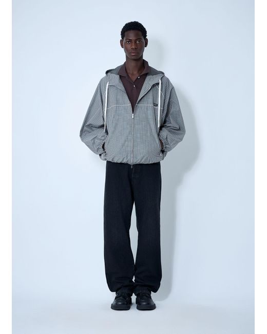 Miu Miu Check Hooded Jacket in Blue for Men | Lyst UK