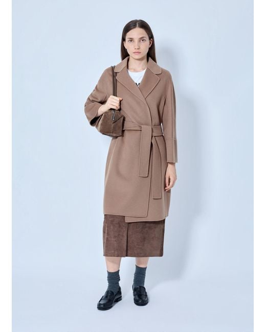 Max Mara Blue Belted Wool-blend Coat