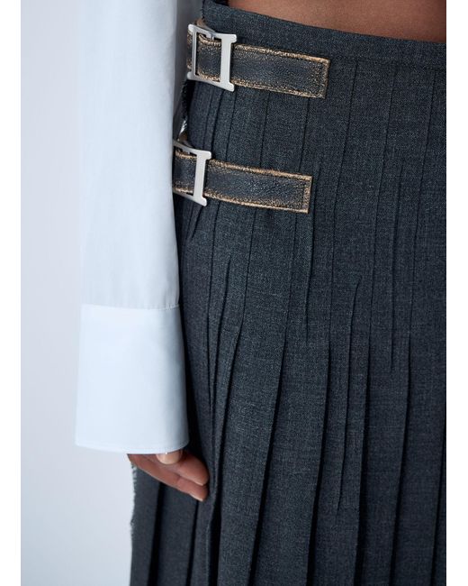 Prada Blue Pleated Rush Stitch Skirt With Belt