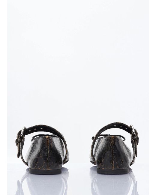 Miu Miu White Crackled Leather Ballerina Shoes