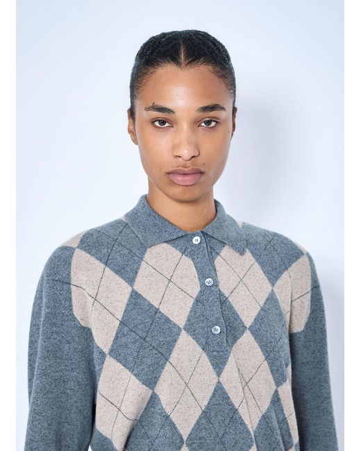 Rohe Blue Argyle Mouliné Polo