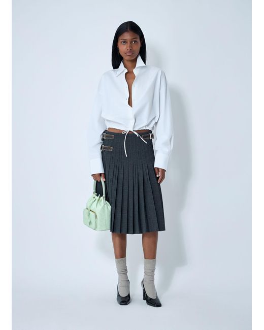 Prada Blue Pleated Rush Stitch Skirt With Belt