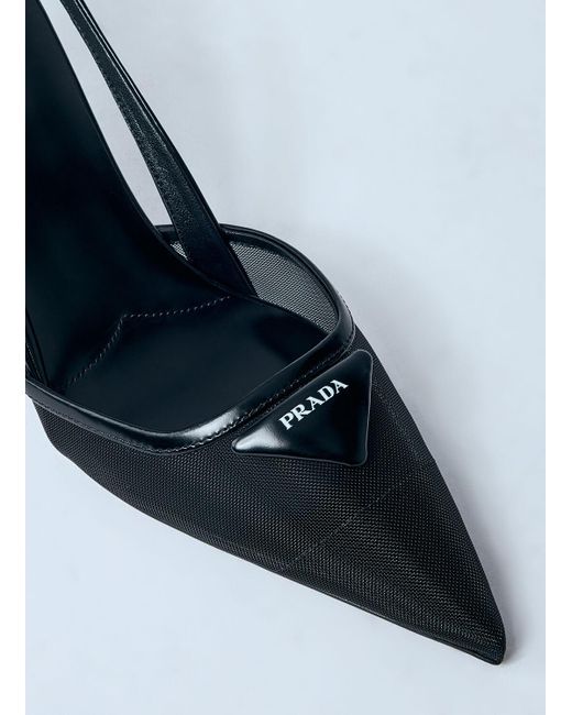Prada Blue Logo Plaque Pointed Heels