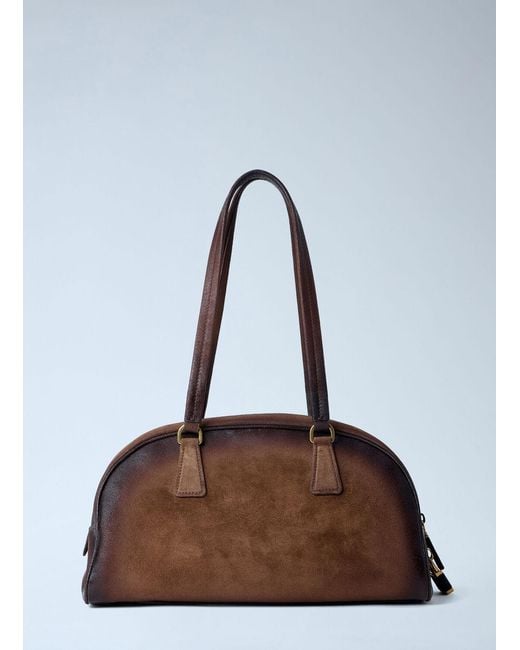 Prada Brown Bowling Medium Suede Handbag
