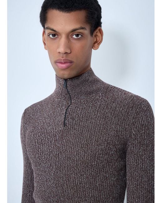 Prada Gray High Neck Zip Sweater for men