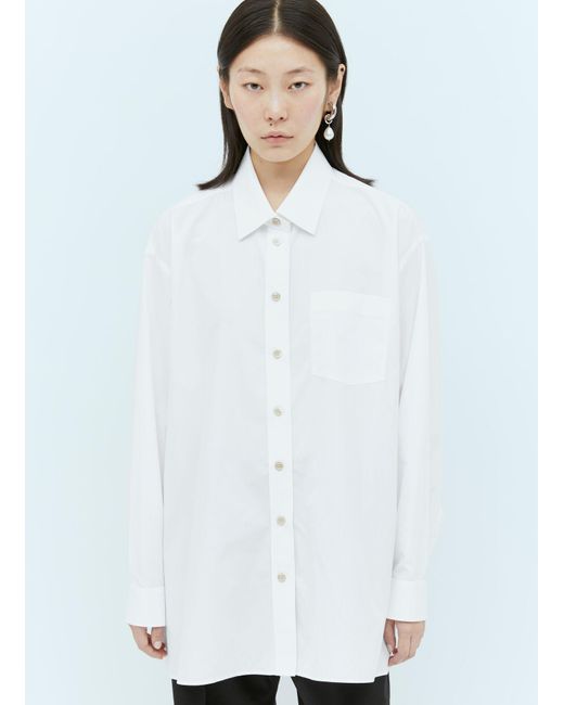 Gucci White Logo Embroidery Cotton Shirt