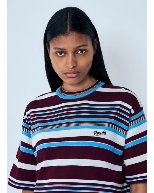 Prada Blue Striped Crewneck T-Shirt