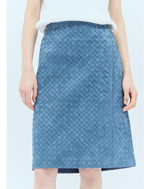 Bottega Veneta Blue Intrecciato Suede Midi Skirt