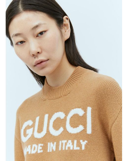 Gucci Natural Logo Intarsia Wool Knit Sweater
