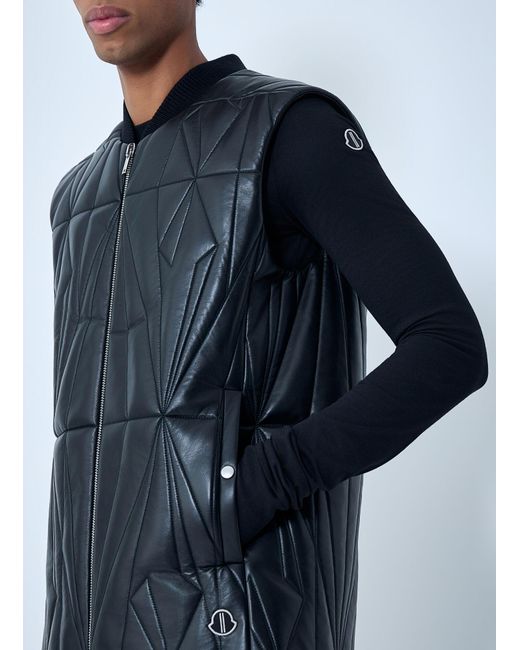 Moncler Blue Rick Owens Geocamo Flight Leather Hooded Gilet