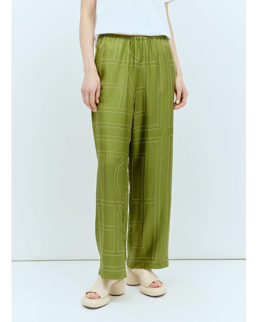 Totême  Green Monogram Silk Pyjama Pants