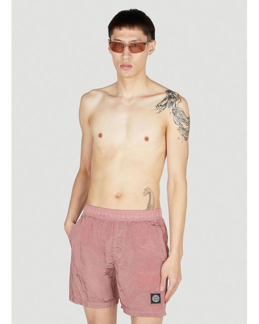 Stone Island Compass Patch Swim Shorts in Pink for Men | Lyst