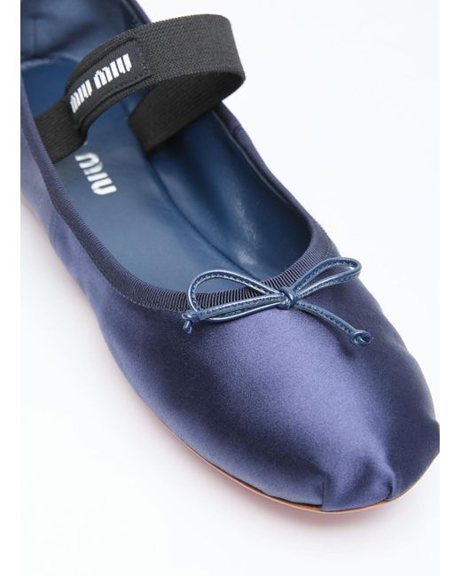 Miu Miu Blue Satin Bow Ballerina Flats