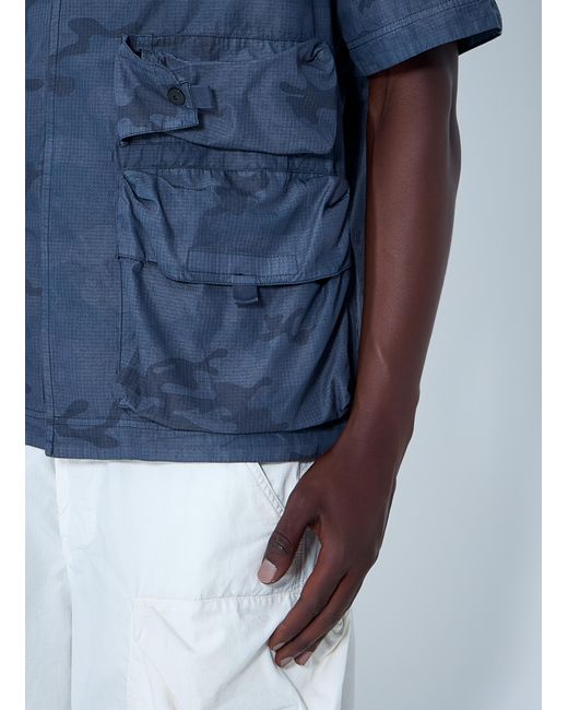 Stone Island Blue Short-Sleeve Overshirt With Flap Pockets for men