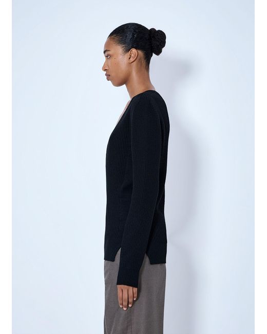 Rick Owens Black Deep V-Neck Ribbed Sweater
