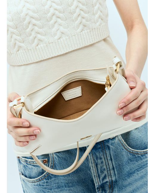 Max Mara White Leather Daisy Baguette Shoulder Bag