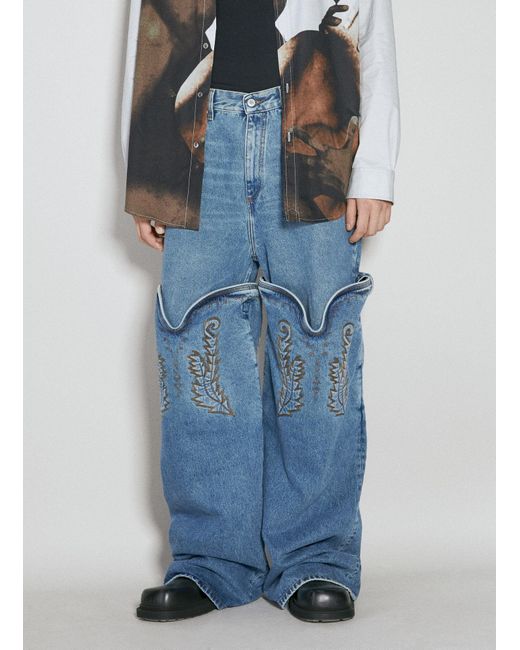 Y. Project Blue Evergreen Maxi Cowboy Cuff Denim Jeans for men