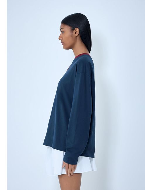 Miu Miu Blue Cotton Jersey Sweatshirt With Logo Motif