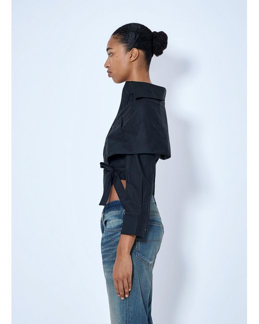 Balenciaga Blue Off-Shoulder Wrap Shirt