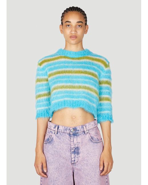 Marni Blue Striped Mohair Crop Sweater
