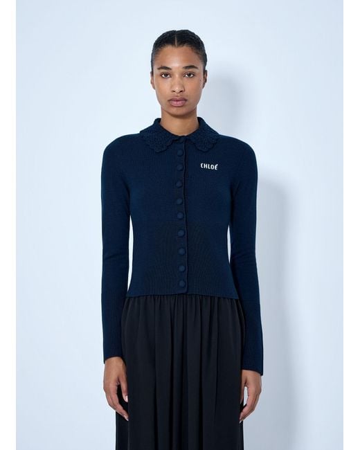 Chloé Blue Fitted Logo Cardigan