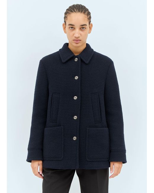 Gucci Checked Bouclã Wool Jacket in Blue | Lyst UK