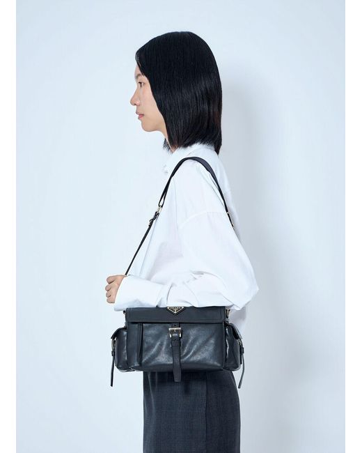 Prada Blue Explore Medium Shoulder Bag With Flap