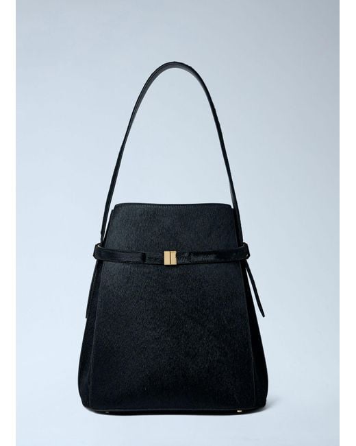 Totême Blue Belted Pony Hair Bucket Bag