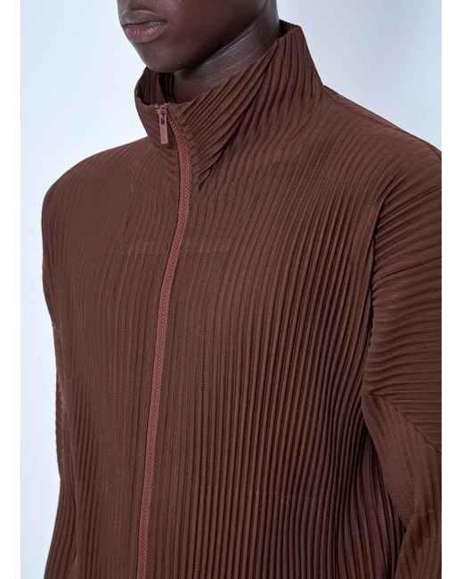 Homme Plissé Issey Miyake Red Pleated Zip-Up Jacket for men