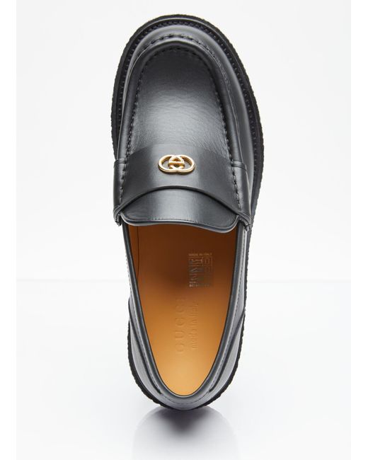 Gucci Black Logo Plaque Leather Loafers for men