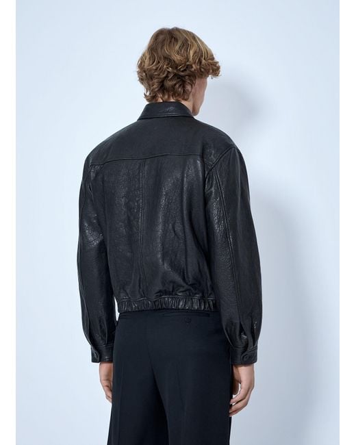 Saint Laurent Blue Zip-Front Leather Jacket for men