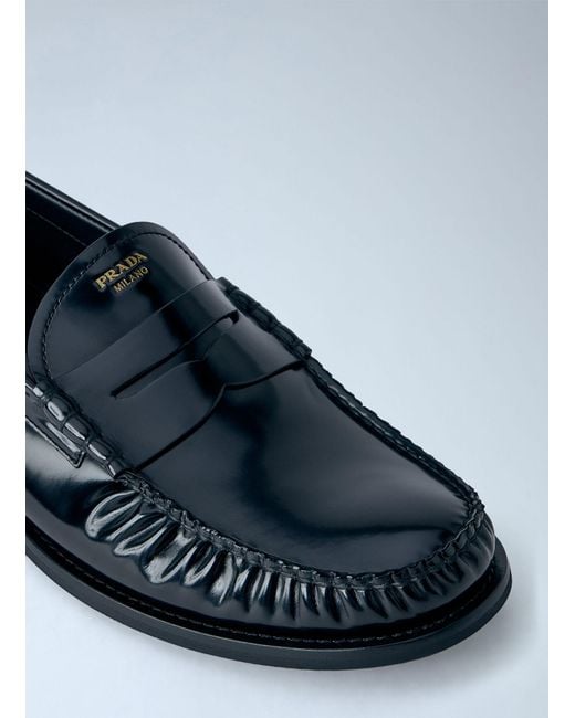 Prada Blue Brushed Leather Loafers for men