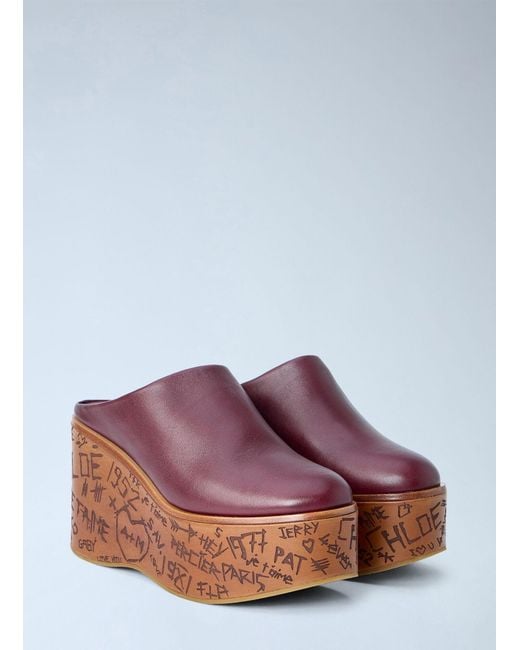 Chloé Red Maxime Wedge Mules