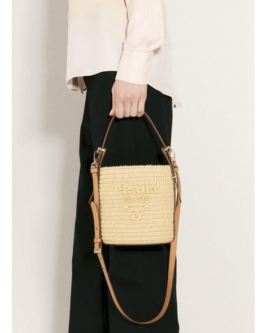 Prada Natural Crochet And Leather Shoulder Bag