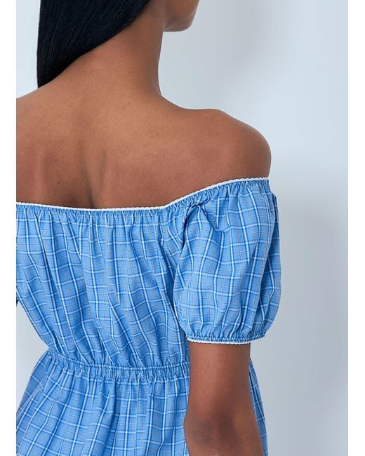 Miu Miu Blue Plaid-Pattern Mini Dress