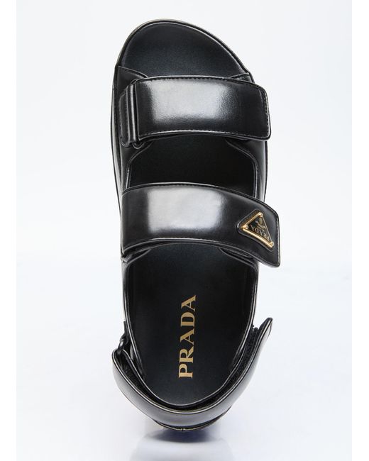 Prada Black Logo Plaque Leather Sandals