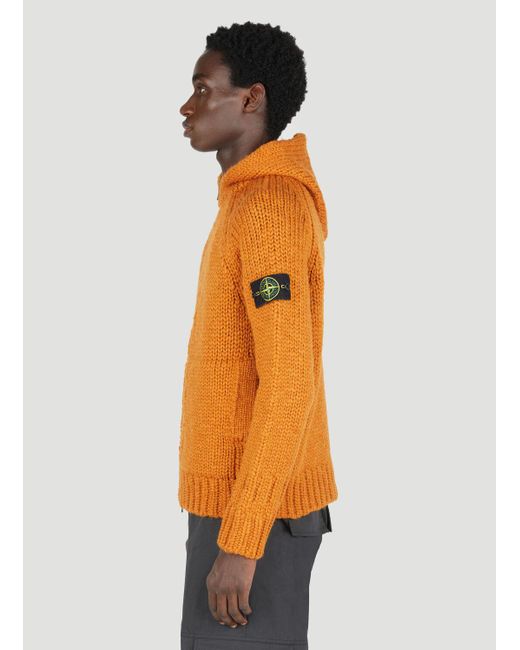 Stone Island Orange Wool Knit Zip Up Sweater for men