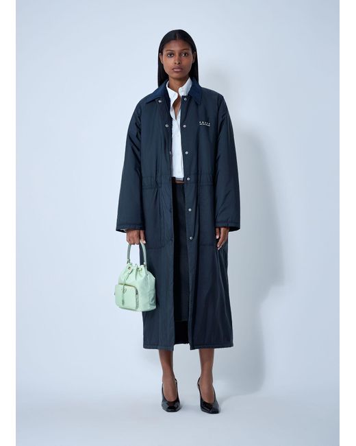 Prada Blue Logo Print Long Coat