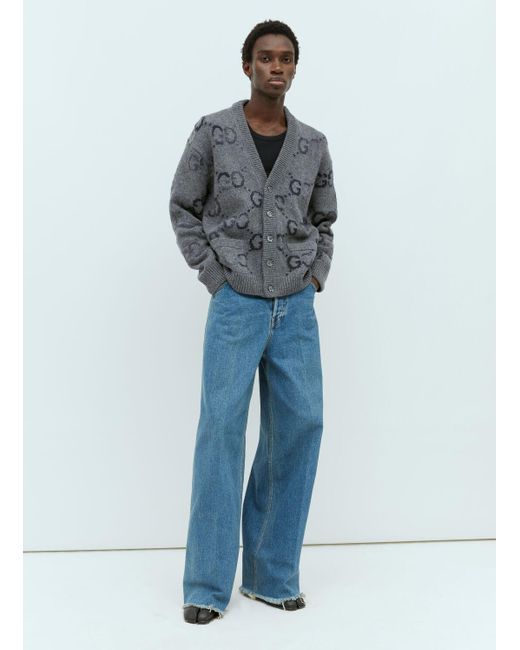 Gucci Blue Gg Intarsia Wool-blend Cardigan for men