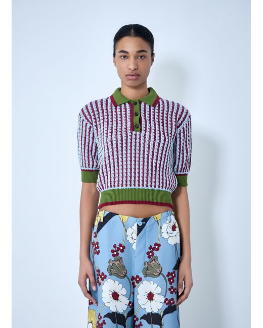 Marni Blue Textured Knit Polo Sweater