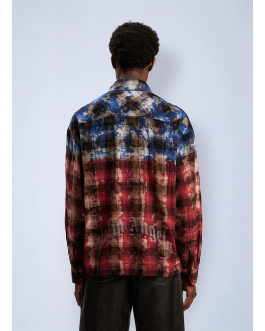 Palm Angels Red Curved Logo Check Shirt for men