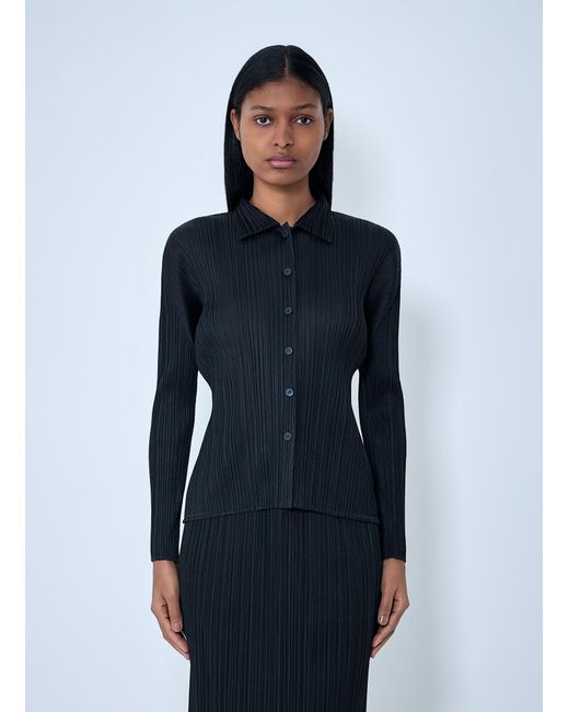 Pleats Please Issey Miyake Blue Pleated Button-Down Shirt