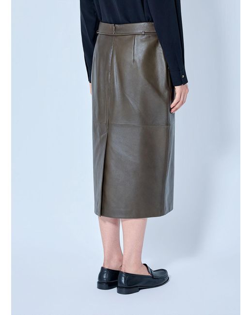 Max Mara Gray Leather Midi Skirt