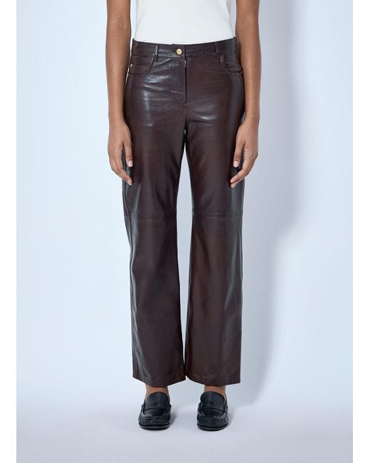 Max Mara Blue Leather Wide-Leg Trousers