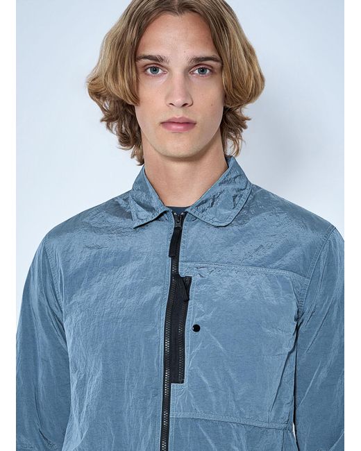 Stone Island Blue Zip-Up Jacket With Chest Pocket for men