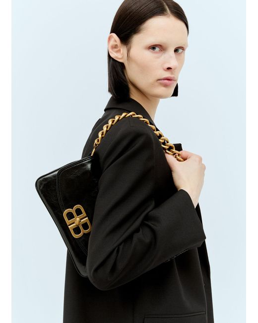 Balenciaga Black Bb Soft Small Flap Shoulder Bag